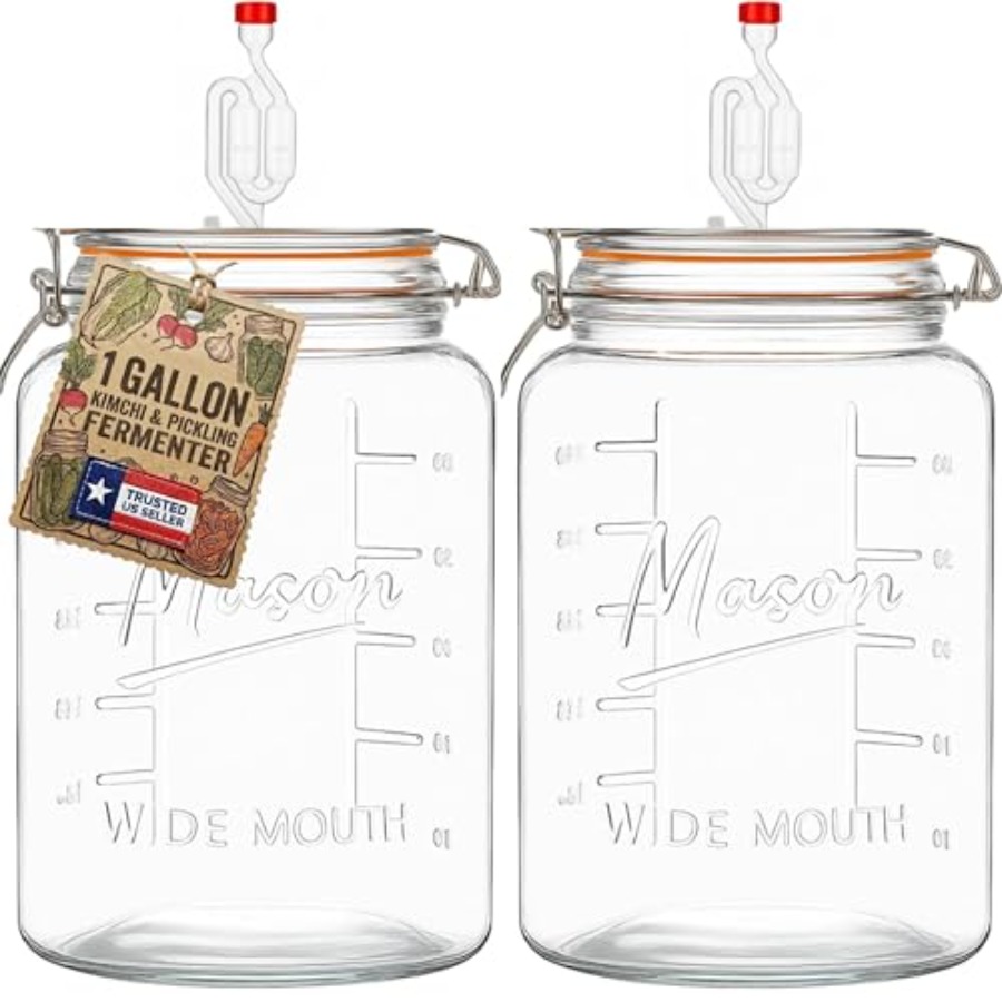 Wine Beer And Mead - 2-Pack 1-Gallon Mason Glass Fermenting Jars