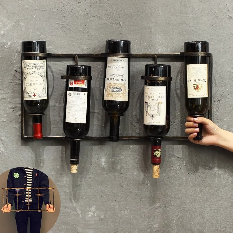 Wine Rack Wall Mount - Vintage Industrial Wall Hanger, Iron Pipe