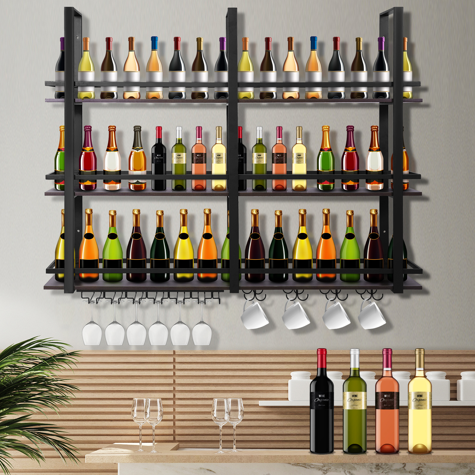 Wall Mounted Wine Rack with Gl - مراجعة Wine Rack Wall Mount وسعره