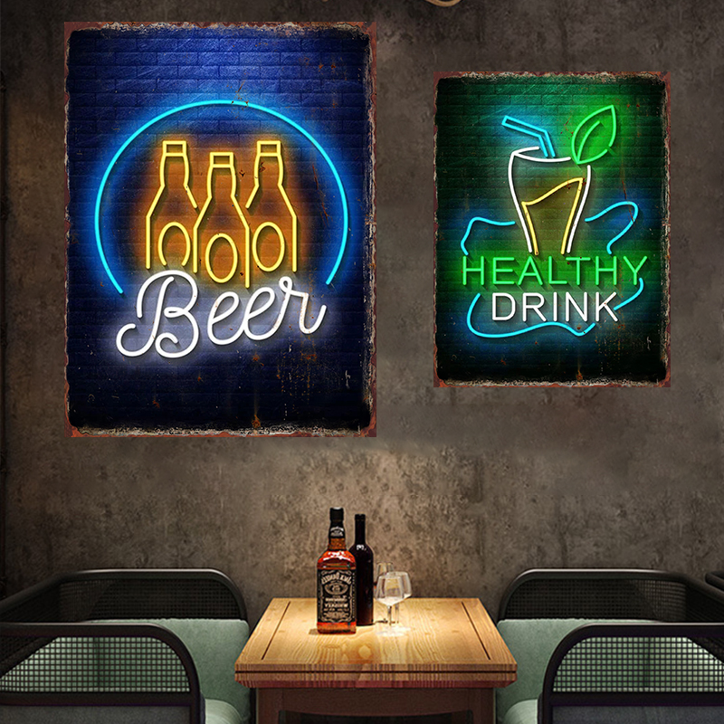 Neon Beer Metal Tin Label Food - مراجعة Wine Beer Restaurant وسعره