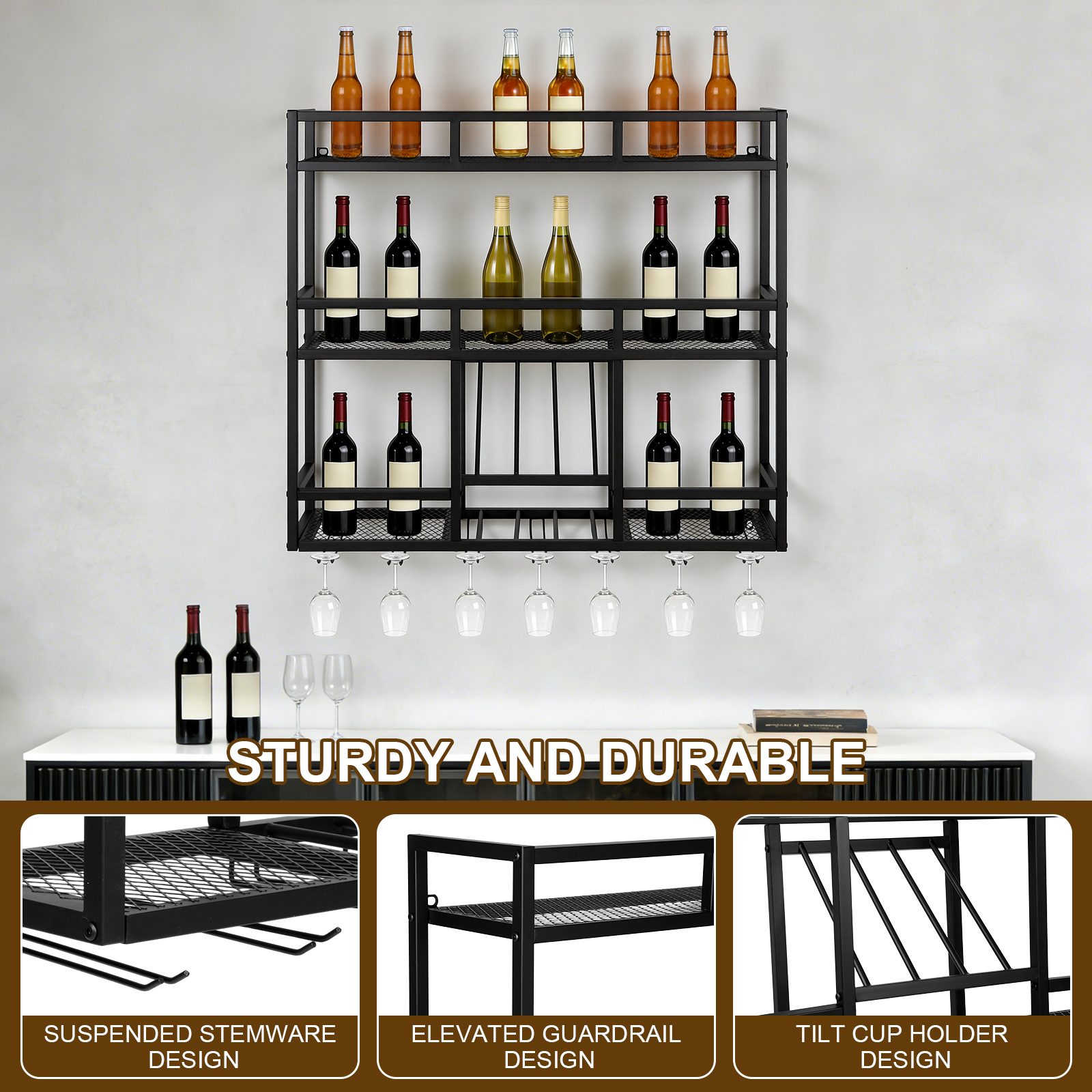 3 Tiers Wall Mounted Wine Rack - مراجعة Wine Rack Wall Mount وسعره
